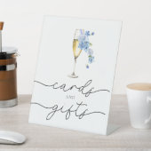 Dusty Blue Floral Petals & Prosecco Cards & Gifts 台座サイン (インサイチュ)