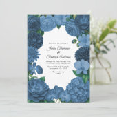 Dusty Blue Floral Photo and QR Code Wedding 招待状 (スタンド正面)