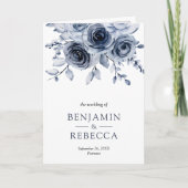 Dusty Blue Floral Photo Collage QR Code Wedding 招待状 (正面)