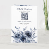 Dusty Blue Floral Photo Collage QR Code Wedding 招待状 (裏面)