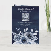 Dusty Blue Floral Photo QR Code Navy Wedding 招待状 (裏面)