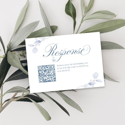 Dusty Blue Floral QR Code Wedding RSVP