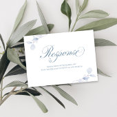Dusty Blue Floral QR Wedding Response Card 出欠カード