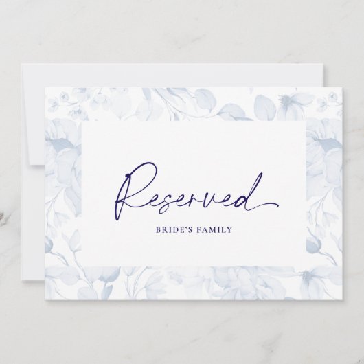 Dusty Blue Floral Reserved Seating Card  招待状 (正面)