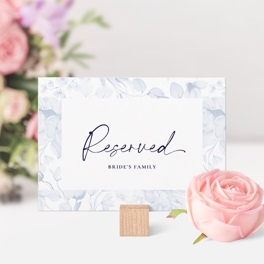 Dusty Blue Floral Reserved Seating Card  招待状