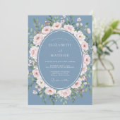 Dusty Blue Floral Romantic Flourish Wedding 招待状 (スタンド正面)