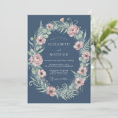 Dusty Blue Floral Romantic Laurel Wedding 招待状 (スタンド正面)