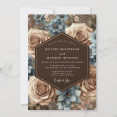 Dusty Blue Floral Romantic Wedding 招待状 (正面)