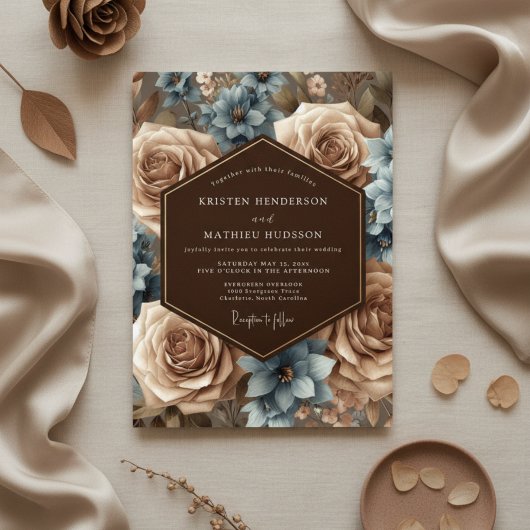 Dusty Blue Floral Romantic Wedding 招待状