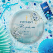 Dusty Blue Floral Rose ペーパープレート (パーティー)