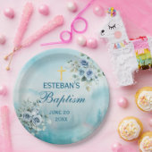 Dusty Blue Floral Rose ペーパープレート (パーティー)