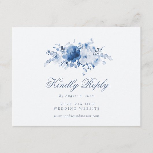 Dusty Blue Floral RSVP Card (正面)