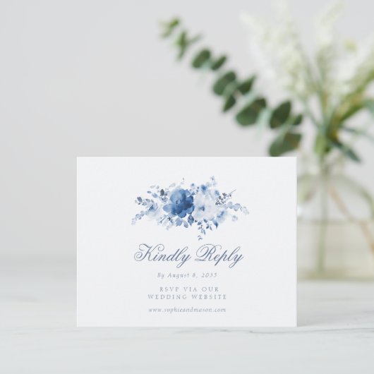 Dusty Blue Floral RSVP Card (スタンド正面)