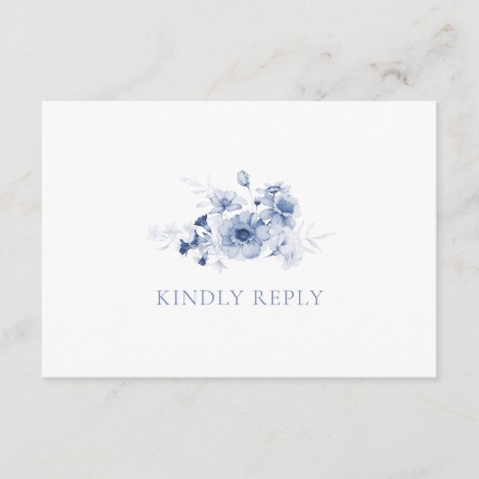 Dusty Blue Floral RSVP Card with QR Code エンクロージャーカード (正面)