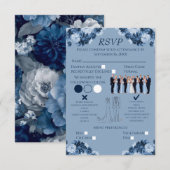 Dusty Blue Floral RSVP with Menu and Dress Code (正面/裏面)