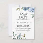 Dusty Blue Floral Save The Date 案内状 (正面)