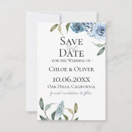Dusty Blue Floral Save The Date 案内状