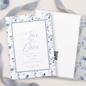 Dusty Blue Floral Save the Date Card 招待状