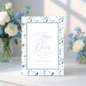 Dusty Blue Floral Save the Date Card 招待状