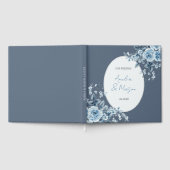 Dusty Blue Floral Script Elegant Wedding  ゲストブック (全面)