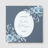 Dusty Blue Floral Script Elegant Wedding  ゲストブック (正面)