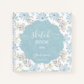 Dusty Blue Floral Sketchbook ノートブック (正面)