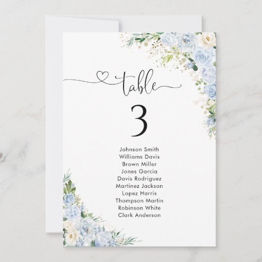 Dusty Blue Floral Table Number Seating Chart (正面)