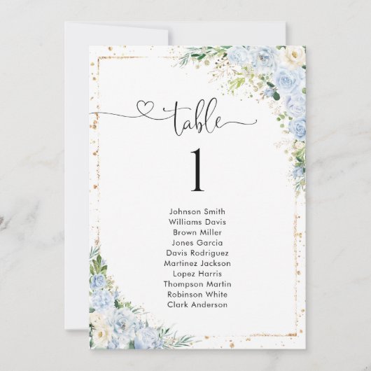 Dusty Blue Floral Table Number Seating Chart (正面)