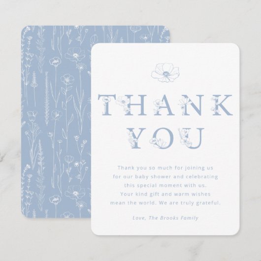 Dusty Blue Floral Thank You Card | Baby Shower サンキューカード (正面/裏面)