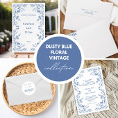 Dusty Blue Floral Vintage Wedding エンクロージャーカード