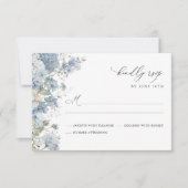 Dusty Blue Floral Watercolor Elegant Wedding 出欠カード (正面)