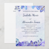 Dusty Blue Floral Watercolor Frame Wedding Invitat 招待状 (正面/裏面)