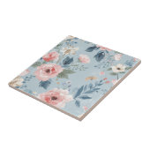 Dusty Blue Floral Watercolor Garden Pink Blooms タイル (側面)