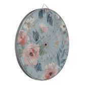 Dusty Blue Floral Watercolor Garden Pink Blooms ダーツボード (正面左)