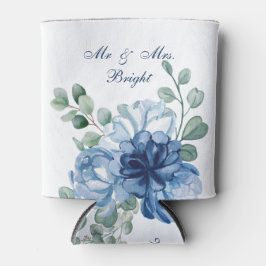 Dusty Blue Floral Watercolor Monogram Wedding 缶クーラー