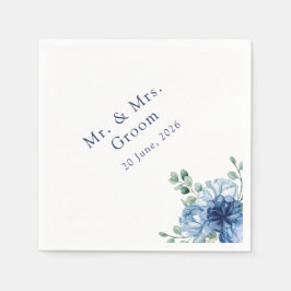 Dusty Blue Floral Watercolor Wedding Reception スタンダードカクテルナプキン