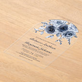 Dusty Blue Floral Wedding アクリル招待状 (レイダウン)