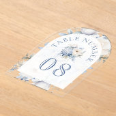 Dusty Blue Floral Wedding Acrylic Table Number アクリル招待状 (レイダウン)