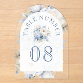 Dusty Blue Floral Wedding Acrylic Table Number アクリル招待状 (正面)
