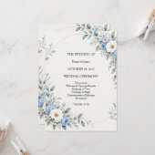 Dusty Blue Floral Wedding Ceremony Program カード (正面/裏面インサイチュ)