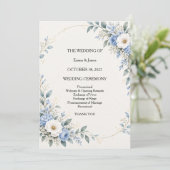 Dusty Blue Floral Wedding Ceremony Program カード (スタンド正面)