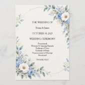 Dusty Blue Floral Wedding Ceremony Program カード (正面)