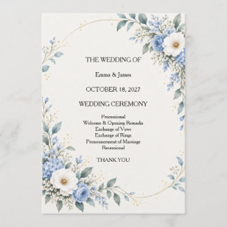 Dusty Blue Floral Wedding Ceremony Program カード