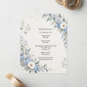 Dusty Blue Floral Wedding Details Card ノートカード (正面/裏面インサイチュ)