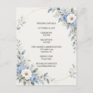 Dusty Blue Floral Wedding Details Card ノートカード