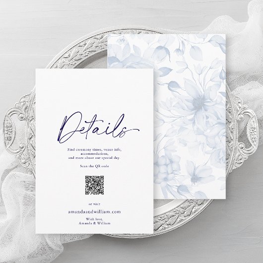 Dusty Blue Floral Wedding Details Card 招待状