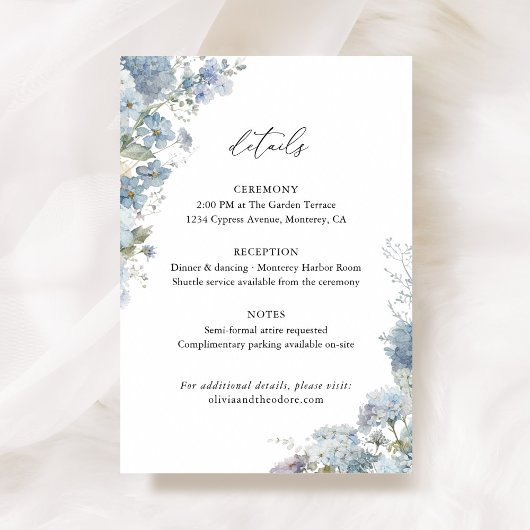 Dusty Blue Floral Wedding Details, Info エンクロージャーカード