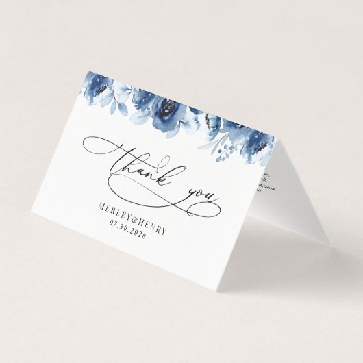 Dusty Blue Floral Wedding Folded Thank You Cards (正面)