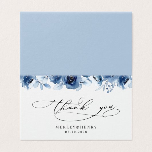 Dusty Blue Floral Wedding Folded Thank You Cards (外部フラット)