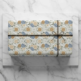 Dusty Blue Floral Wedding Gift Wrapping Paper ラッピングペーパー